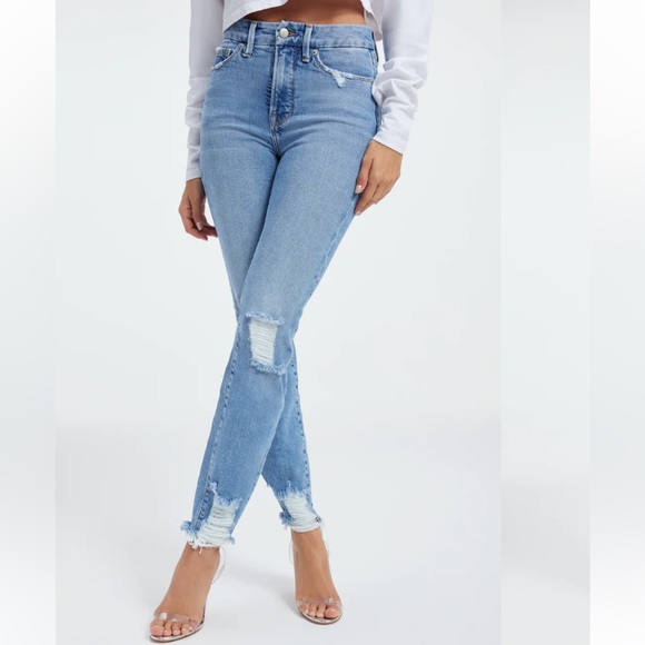 Good American indigo blue distressed skinnyish jean size 8/29 - Picture 2 of 8